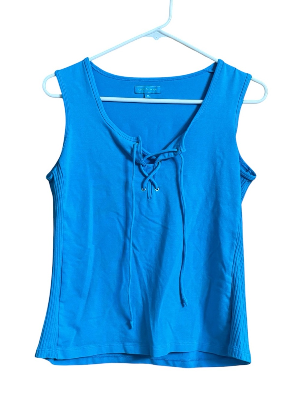 Cable & Gauge Y2K inspired Blue V-neck Lace-Up tank Top